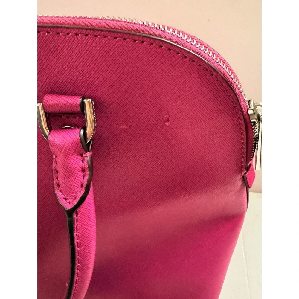 Michael Kors Fuchsia Pink Saffiano Leather Dome Satchel Crossbody w/ Dust Bag